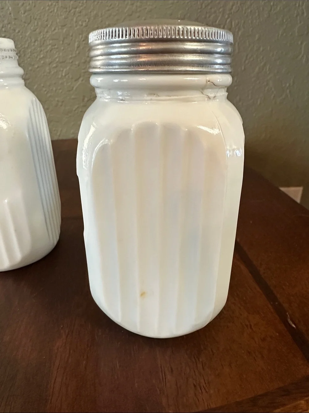 Vintage 1930s Anchor Hocking Vitrock White Milk Glass Range Shakers - Set of 2